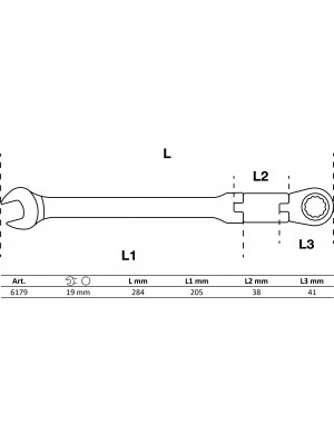 Sprūdrata kombinētās uzgriežņu atslēgas komplekts ar dubultu galu|Regulējams|19 mm (6179)