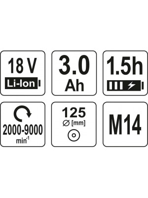 Akumulatora leņķa slīpmašīna YATO(bezoglīšu) 18 V (YT-82829)