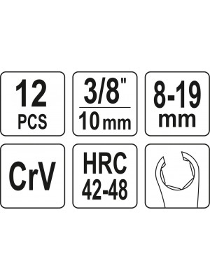 3/8" ROTĒJOŠO ATSLĒGU KOMPLEKTS AR 12 ELEMENTIEM (YT-38550)