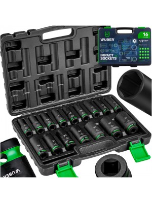 Triecienuzgaļu komplekts, 16 gab., 1/2 collas, sešstūra Wuber (W33009)