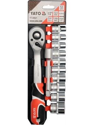 Galviņu komplekts ar sprūdratu, 12,5 mm, 10-24 mm, 12gab. (YT-38821)